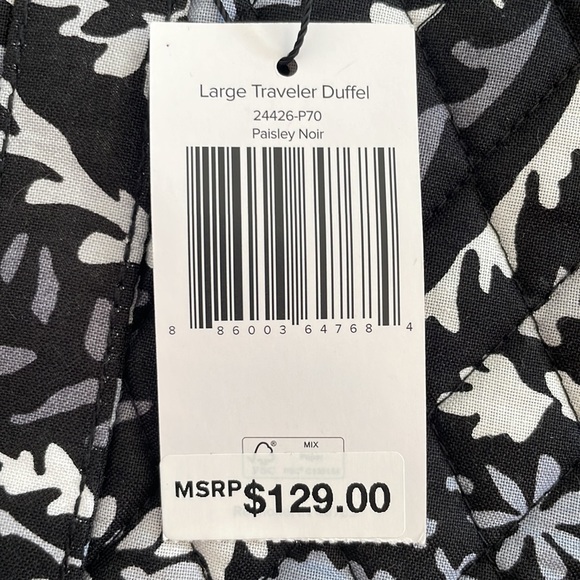 Vera Bradley “Large Traveler Duffel” “Paisley Noir” Weekend Travel Trip new NWT - Picture 9 of 9